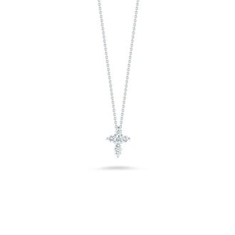 Roberto Coin Tiny Treasures Mini Diamond Cross Necklace 18K White Gold 001154AWCHX0