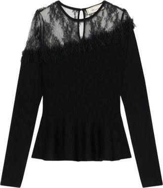 Blumarine Wol trui met asymmetrische schouderpas - Dames - Longsleeves - Zwart - S - Wol - Tops