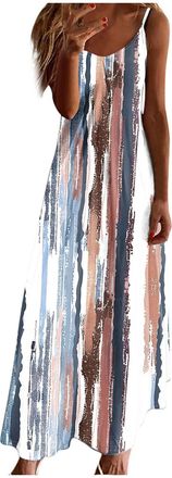 Generic Boho Beach Dresses for Women UK Sleeveless V Neck Spaghetti Strap Dress Floral Print Summer Maxi Dresses Casual Sleeveless Sundress Swing Flowy Going 