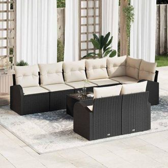 vidaXL Conjunto De Sof&aacute; De Jard&iacute;n 9 Pcs Negro, Blanco Polirat&aacute;n Vidaxl