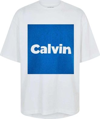 Calvin Klein Heren-T-shirt met korte mouwen en Box Logo (Briljant wit)