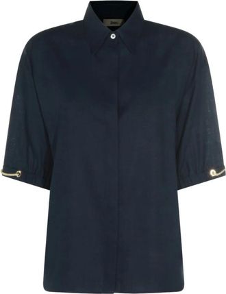 Herno Short-sleeve Buttoned Shirt - Dames - Overhemden - Blauw - XL - Linnen - Overhemden