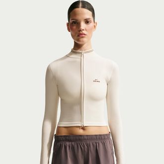 Nike Womens SKIMS Ribbed Seamless Cropped Full-Zip Jacket in Brown | IR5149-249