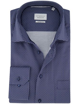 Eterna Blauw geprint Eterna overhemd met borstzak