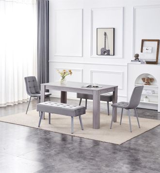 Kosy Koala Dining Table & 2 Chairs With 2 Benches Grey 2 Grey Velvet Chairs Wood Table Dining Set Furniture