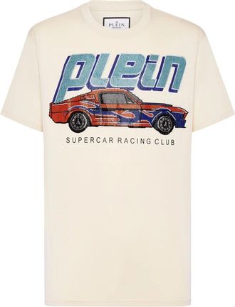 Philipp Plein Jersey T-shirt Ronde Hals SS Cars Racing - Heren - T-shirts - Beige - 3XL - Katoen - Tops