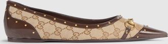 Gucci Womens Savoy Ballerina, White, GG Canvas