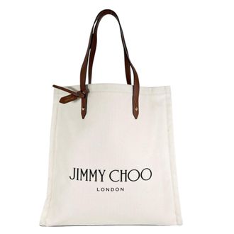 Jimmy Choo London Brown White Canvas Leather Tote Bag (Pre-Owned)