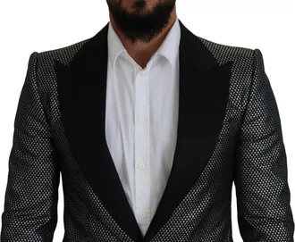 Dolce & Gabbana Dark Gray Silver Jacquard Slim Fit Jacket Mens Blazer