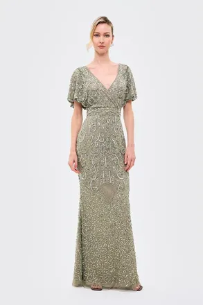 Beauut Embellished Sequins Fitted Maxi Gown in Sage Green at Nordstrom, Size 10