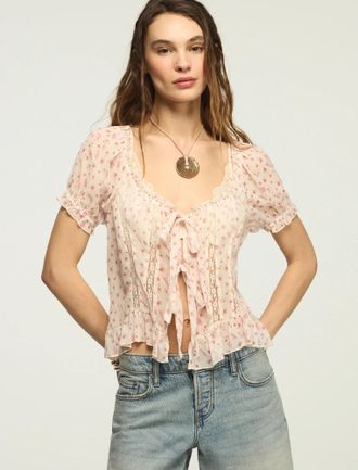 Lucky Brand Womens Flowy Ruffle Swing Top