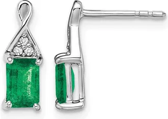 Diamond2Deal 14k White Gold Emerald and Diamond Earrings
