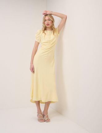 Nobody's Child Butter Yellow Ruched Naomi Midi Dress
