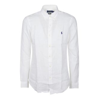 Polo Ralph Lauren Overhemden, Heren, Wit, M, Leer, Long Sleeve Sport Slim Shirt