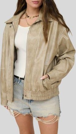 Blu Pepper Bomber Faux Leather Jacket in Light Khaki at Nordstrom Rack, Size Medium