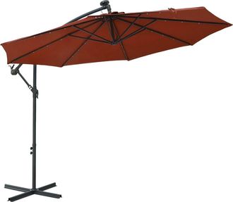 vidaXL Vidaxl - Sombrilla Jard&iacute;n Voladiza Con Luces Led Palo De Acero Terracota