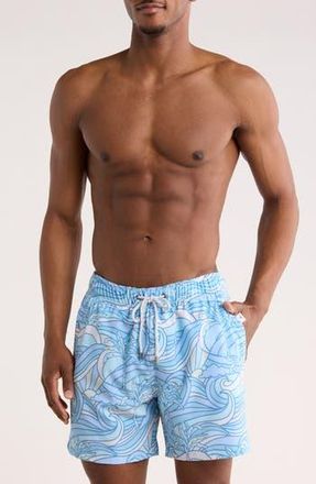 Vintage Summer Swimwear Print Seersucker Volley Swim Trunks in Aqua at Nordstrom Rack, Size Xx-Large