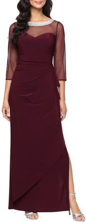 Alex Evenings Illusion Embellished Detail Jersey Gown in Fig at Nordstrom Rack, Size 12
