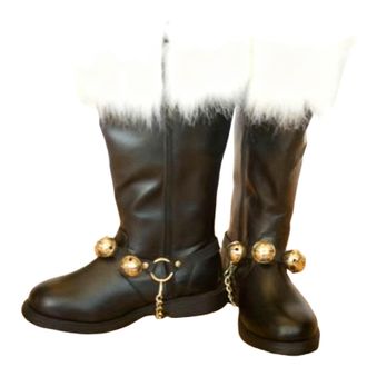 Generic Mens Christmas Santa Claus Boots Solid-Colour Mid-Calf Boots with White Plush & Side-Zip Wide Calf Santa Combat Buckle Boot Xmas Fancy Dress Costume F