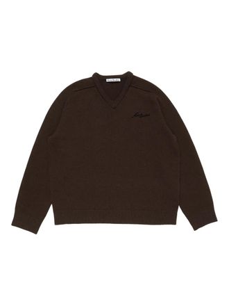 Acne Studios Trui met borduurwerk en V-hals - Bruin