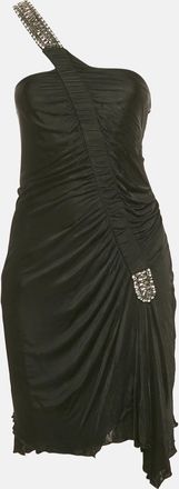 Roberto Cavalli Black Embellished Jersey One Shoulder Mini Dress