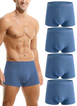 Hoerev Mens Bamboo Fibre Boxer Shorts Trunks Underwear, Pack of 4, 4 Blue, XXL