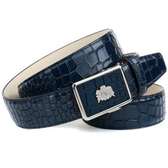 Anthoni Crown Lederg&uuml;rtel ANTHONI CROWN, Herren, Gr. 100, blau (dunkelblau), Leder, unifarben, G&uuml;rtel Lederg&uuml;rtel, in Kroko-Optik mit silberfarbenem Wappen