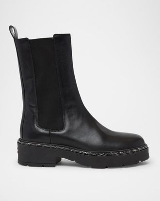 Rene Caovilla Leather Strass Combat Booties