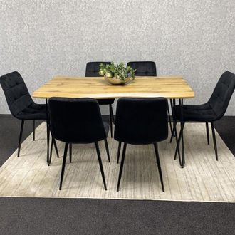 Kosy Koala Wooden Dining Table and 6 Black Velvet Chairs - Stylish Dining Room Furniture