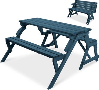 Best Choice Products 2-in-1 Outdoor Interchangeable Wooden Picnic Table/Garden Bench for w/ Umbrella Hole - Natural