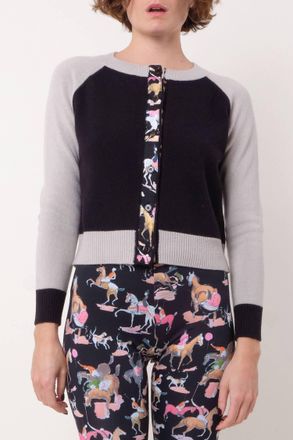 LA PRESTIC OUISTON Lorient Elbow Patch Cardigan Sweater In Mix Noir