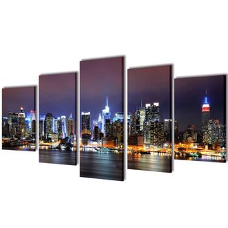 vidaXL Vidaxl - Set Decorativo De Lienzos Para Pared Nueva York Noche 200 X 100 Cm