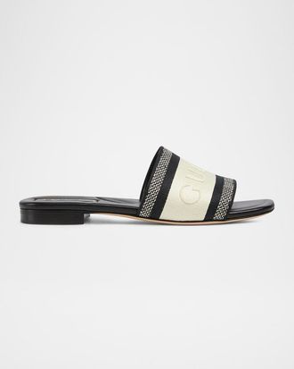 Gucci Jane Embroidered Cotton Flat Slide Sandals