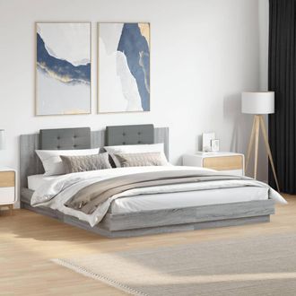 vidaXL Estructura De Cama Cabecero Luces Led Gris Sonoma 160x200 Cm Vidaxl