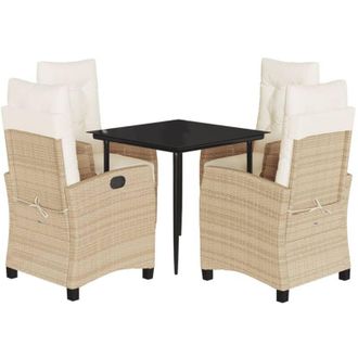 vidaXL Set Comedor De Jard&iacute;n 5 Pzas Con Cojines Rat&aacute;n Sint&eacute;tico Beige Vidaxl