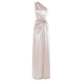 Nenette One-shoulder Lam&eacute; Gown - Dames - Avondkleed - Beige - XL - Polyester - Kleedjes