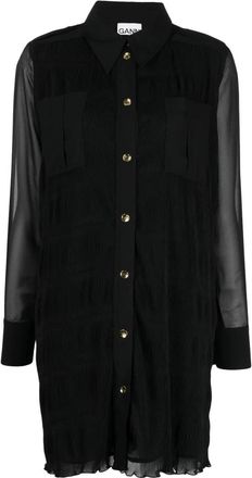 Ganni Geplooide Georgette Overhemdjurk - Dames - Shirt Kleedjes - Zwart - XS - Polyester - Kleedjes