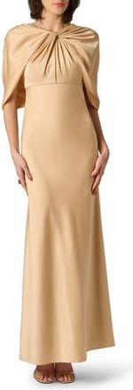 Aidan Mattox Cape Sleeve Satin Gown in Champagne at Nordstrom, Size 10