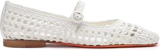 Santoni Geweefde Leren Ballerina - Dames - Ballerinas - Wit - 37 EU - Leer - Schoenen