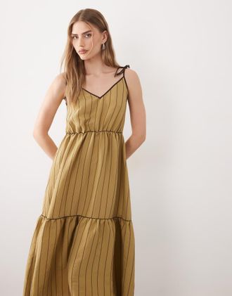 Asos Vestito lungo a balze con laccetti-Multi