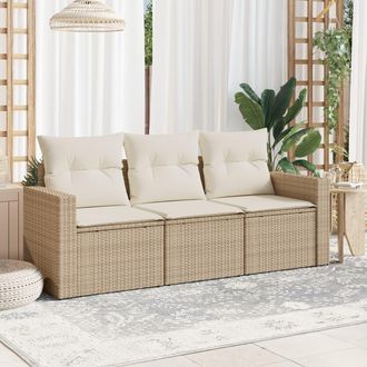 vidaXL Juego De Sof&aacute;s De Jard&iacute;n Con Cojines Beige 3 Pzas Rat&aacute;n Pe Vidaxl