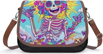 Generic Happy Skeleton Sunshine Crossbody Bags for Women Fashion Leather Shoulder Handbags With Adjustable Strap