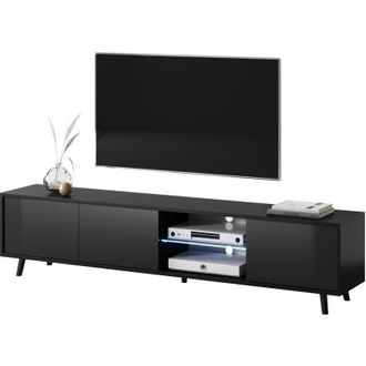Selsey Selsey - Galhad - Mueble Tv - 175 Cm Ancho - Negro Mate / Negro Brillo - Iluminaci&oacute;n Led Con Pilas