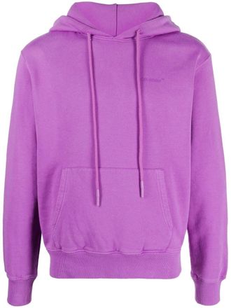 Off-white logo-print cotton hoodie - men - Cotton - L - Purple