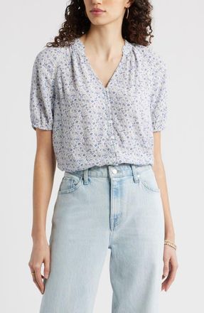 Treasure & Bond Floral Button-Up Top in Ivory- Blue Lace Ditsy at Nordstrom, Size Xx-Small