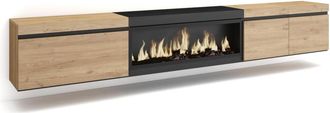 Skraut Home Mueble tv efecto madera roble y negro 288x35x45 chimenea efecto fuego