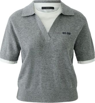 Oui Tops, Dames, Grijs, 2Xs, Wol, Intarsia Polo