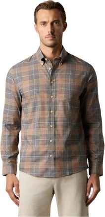Brooks Brothers Slim Fit Non-Iron Geruit Stretch Twill Overhemd met Button Down Kraag - Heren - Casual Overhemden - Beige - L - Katoen - Overhemden