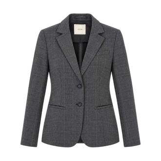 Yes-Zee Enkelrijig Geruit Colbert - Dames - Blazers - Grijs - M - Leer - Jassen