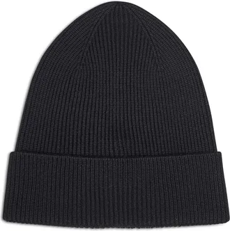 Moncler Mens Beanie Ribbed Virgin Wool Black Hat